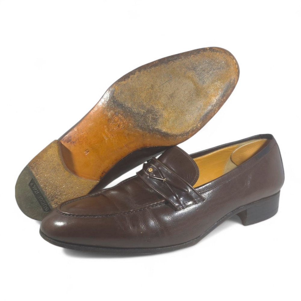 *SOLD* Vintage Gucci Leather Horsebit Loafers Made in Italy Sz 44 M Brown